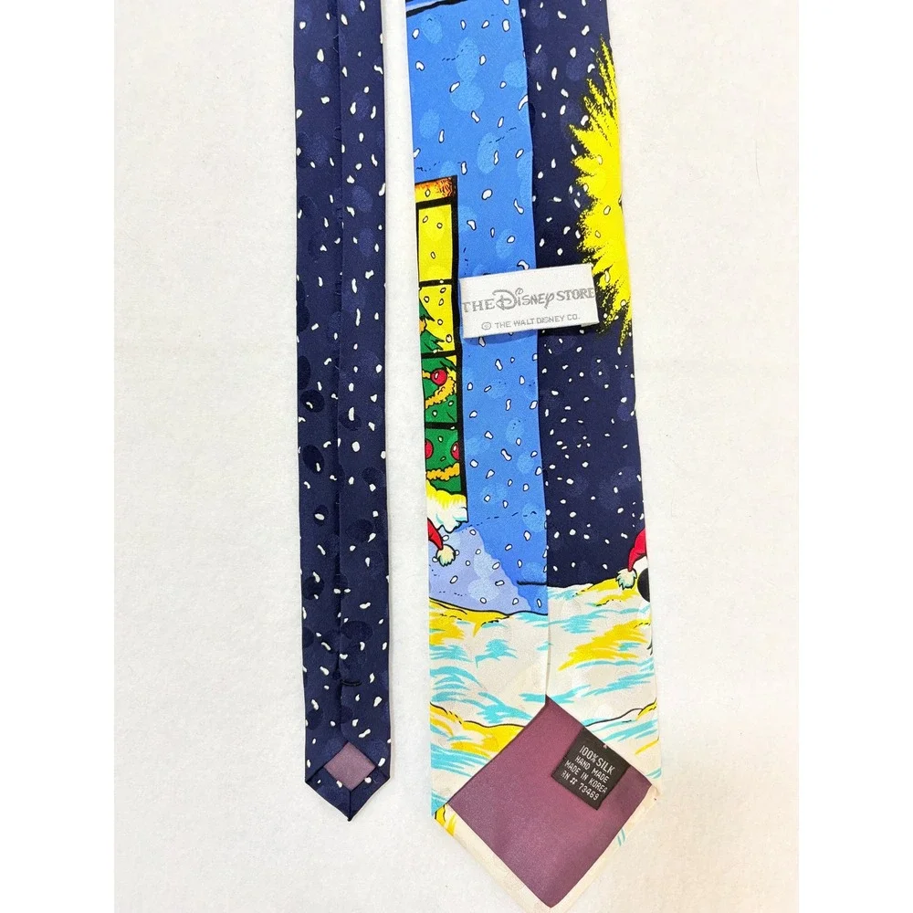 Disney Store Mens‎ Silk Tie Mickey Mouse Donald Duck Christmas Caroling Blue